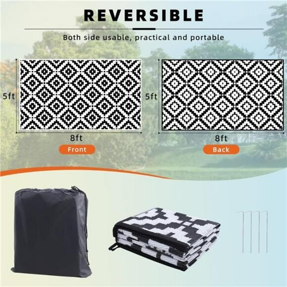 Outdoor Rug 5x8 Waterproof Reversible Patio Mat RV Camping Deck Beach Carpet - Picture 2 of 7